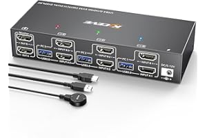 NAWEN KVM Switch 2 Monitore 3 PC HDMI, KCEVE 4K@60Hz Dual Monitor USB 3.0 KVM Umschalter mit EDID Emulator, unterstützt Kopieren und erweiterte Anzeige, für 3 Computer teilen sich 2 Displays
