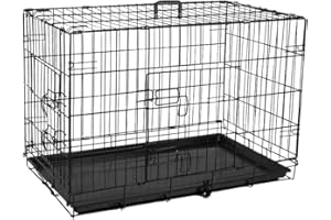 Yesuitme 24inch Dog Crate, Folding 2 Door Crate with Removable Tray, Small 24-inch Dog Cage Black Metal Training Crate Pet Carrier (S-24inch)
