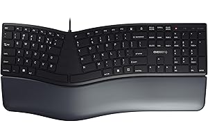 CHERRY KC 4500 ERGO, Teclado Ergonómico, Distribución de Teclado Español (QWERTY), con Cable, Reposamuñecas Acolchado con Espuma de Memoria, Teclado Curvo, Negro