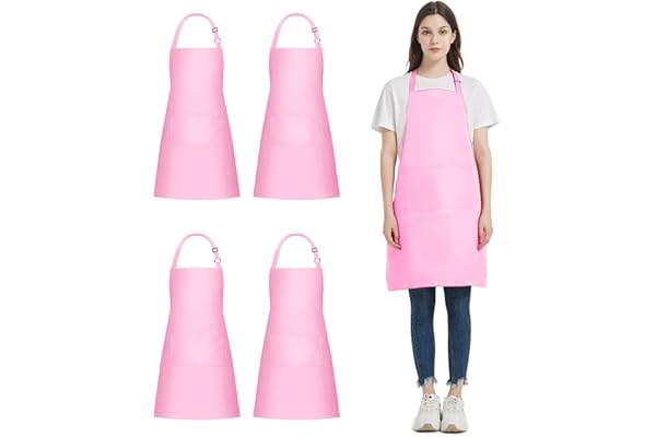 atopo 4 Pack Chef Tabliers, Tablier avec 2 Poches, Etanche Réglable Tablier pour Homme Femme,Tabliers Cuisine Professionnel pour Cuisine, Jardinage, Restaurant, Barbecue, Café (Rose)