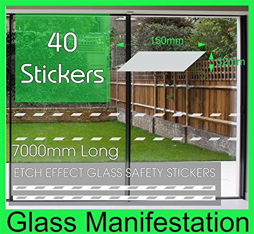 PROFESSIONAL Pack of 40 pcs WINDOW ETCH EFFECT SAFETY STICKERS KIT FOR GLASS PRE-SPACED (7000mm in length).EASY APPLICATION