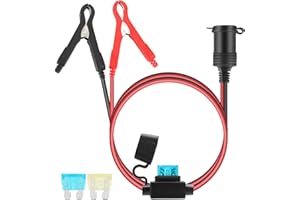 Thlevel Car Battery Crocodile Alligator Clips 3 Meter 16AWG Cigarette Lighter Extension Adapter Plug Socket Cable with 15A Fuse Protection for 12V 24V Tractor Boat Portable Inverter Compressors