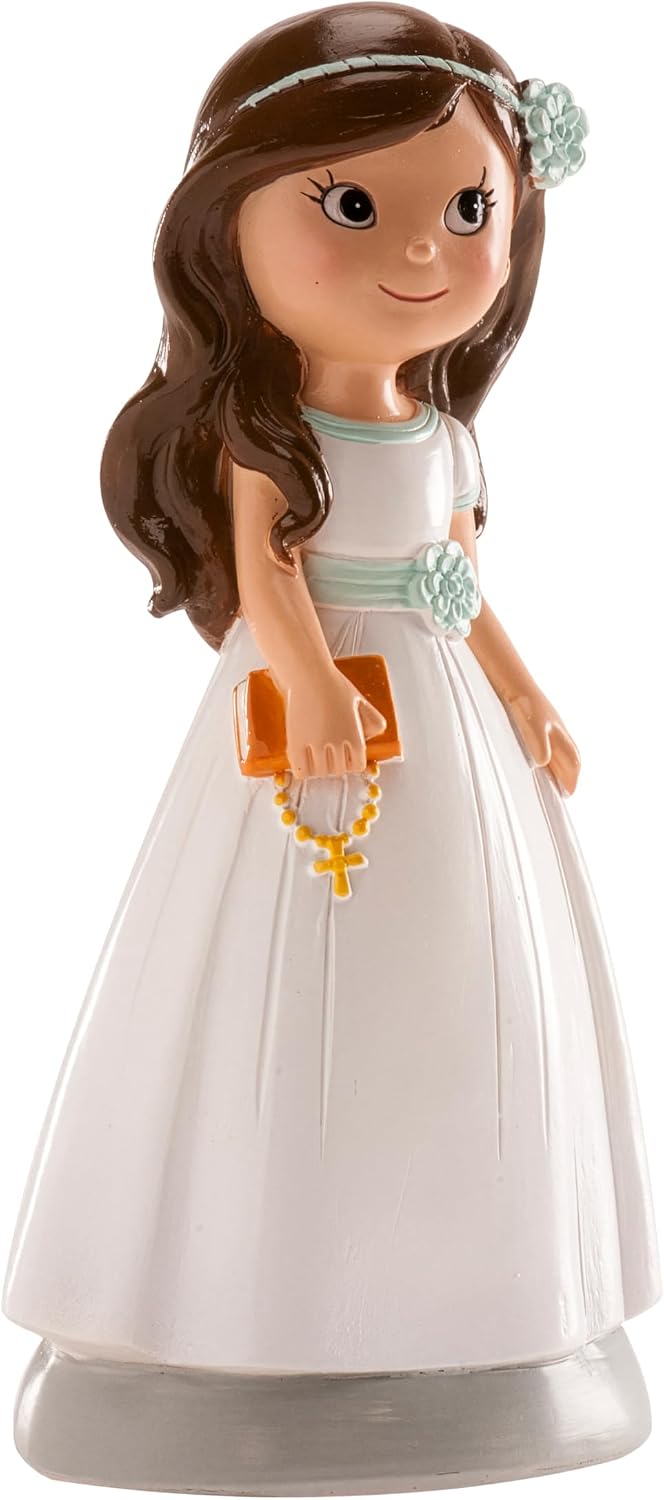 dekora - Figura Decorativa para Primera Comunión - Niña con Catecismo - Elaborada en Resina - Adorno para Tartas - 13 Centímetros de Alto - Diseño Original y Detallado - Apto para Contacto Alimentario