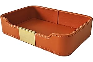 XNONE Luxury Leather Desktop Storage,Premium PU Leather Valet Tray Organizer,Entryway Table Decorative Tray,Nightstand Caddy Holder for Remote Controller,Keys,Phone,Wallet,Watch,Jewelry (Orange)
