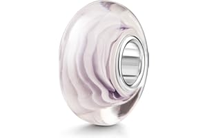 MATERIA by Matthias Wagner Linien Glas Bead lila weiß - Glasperle Streifen Element für European Beads Armband 1582