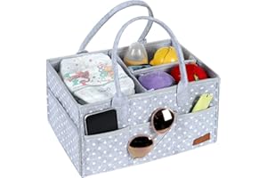‎WHATWEARS WHATWEARS Baby Windel Caddy Organizer, Hellgrau Windel Korb Organizer, Tragbare Filz Windel Organizer mit 3-Compartment, Wechselbaren Fächer und 8 Taschen
