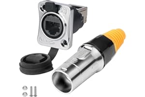 CNLINKO Conector Impermeable YT-RJ45, Enchufe Aéreo con Doble Puerto de 180° a 90° para Montaje en Panel, Toma Femenina 8P8C Ethernet para Redes Domésticas, Aplicaciones Industriales