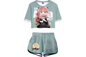 acsefire Frauen Mädchen Anime Seraph of The end 3D Kurzes T-Shirt Set Hiiragi Shinoa Cheerleader Uniform Kurzarm Sweatshirt Elastische Taille Shorts 2 Stück/Set