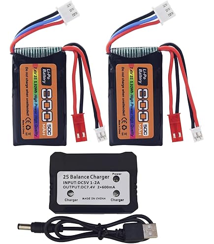 2PCS 7.4V 3000mAh Li-ion Battery + Charger For WLtoys RC Cars - T-Plug 2S Battery Pack
