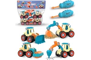 Cylora Véhicules de Construction Démonter et Assemblage, Jeux de Construction, 4 en 1 Véhicules de Construction DIY pour Enfant Garçon 2 3 4 5 Ans, Jouet de Bulldozer de Camion Voitures de Tractopelle