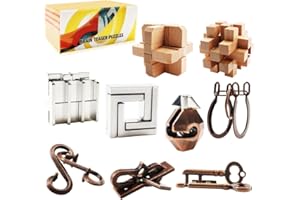 ABCDPP 9pcs Puzzles Bulk Gift for Kids, Teens, and Adults - Retro Wooden & Metal Interlocking Brain Teaser Toys