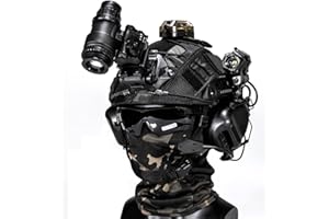 AQzxdc Cascos Paintball Fast, con Auricular Táctico y Modelo de Telescopio, Visera y Gafas, Linterna, Luz Intermitente De Señalización, Montaje NVG, para El Tiro de Airsoft Caza BBS