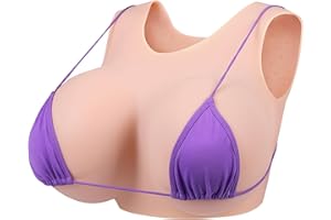 Vnmcry Faux Sein Réaliste en Silicone pour Homme Artificielle Poitrine Forme Remplissage de Coton Encolure Ronde pour Mastectomie Prothèse Transgenre Crossdresser