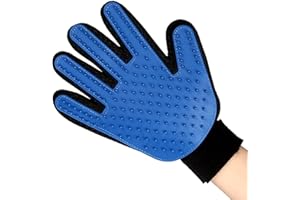 Deggodech Silicon Pet Gant de Toilettage Massage Animal Gant pour Chat et Chien Efficace Fourrure Brosse de Bain épilateur Toilettage Gant en Caoutchouc Grooming (1pc, Bleu & Noir)