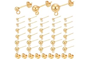 UNICRAFTALE 30Stk 3 Größen Edelstahl Ohrstecker Kits 304 Edelstahl Kugelpfosten Ohrstecker Mit Schlaufe Goldene DIY Ohrstecker Für DIY Ohrring Schmuckherstellung