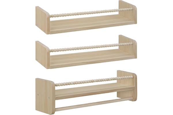 WOLTU Uppsättning av 3 barnbokhyllor vägg, vägghylla barnrum, gjord av massivt trä, hängande hylla, svävande hylla, barnhylla, Montessori-hylla, för böcker, leksaker, 50 cm