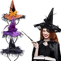 Hexenhut Stirnband Mit Spinnennetz - Schwarzes Halloween Haarband Mit Spitze & Strass | Für Hexen Kostüme