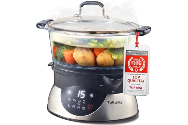 Turmix Steamer CX 220 – Cuiseur vapeur 5,2 L avec récipients en verre et écran numérique, commande tactile, fonction de maintien au chaud, démarrage différé, programme yaourt