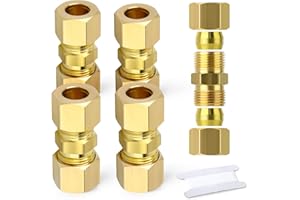ERGAOBOY 5 pièces 8mm OD x 8mm OD Laiton Compression Tube Union Connecteur, Heay Duty Laiton Compression Raccord