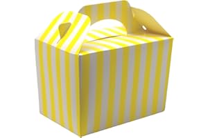 Lotus 15 x Stripe Design Children/Kids Party Boxes Carry Food Meal Fun Picnic Birthday Wedding Favour/Baby Shower Party Halloween Trick or Treat Box Loot Bag (Yellow)
