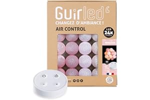 GuirLED - Guirlande lumineuse boules coton LED USB - Télécommande sans fil - Veilleuse bébé 2h - Adaptateur secteur double USB 2A inclus - 4 intensités - 24 boules 2.4m - Princesse