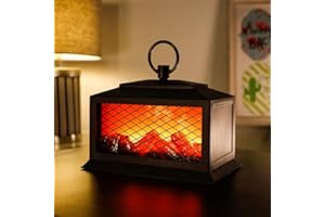 TRIROCKS Nero senza fiamma Camino Lanterna Led effetto tronco di fiamma Rettangolo Luogo del fuoco Lanterna alimentata a batteria fiamma del fuoco per la casa Decor Natale Indoor