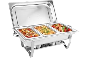 TESUGN Warmhaltebehälter Essen, 3X Edelstahl Warmhaltebehälter, 9L Speisewärmer, Wärmebehälter Edelstahl Mahlzeit Chafing Dish Profi Set für Catering Buffet und Party