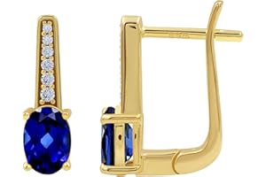 GOURIK Created Sapphire/Emerald/Ruby 18K Yellow Gold Plated 925 Sterling Silver Post Huggie Hoop Earrings - Birthstone Jewelry Earrings for Women - Perfect for Anniversaries or Special Occasions