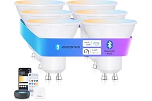 Aigostar Mesh - 6.5W GU10 Lampadine Alexa Bluetooth Mesh, Lampadina Smart Works with Alexa, Lampadina GU10 Smart LED 555LM CCT(2700K-6500K), 6 Unità (Con Telecomando Bluetooth e Gateway)