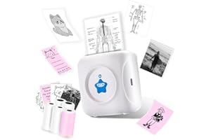 vretti Mini Impresora TP2-Y de Bolsillo, Mini Impresora térmica Compatible con Android e iOS, Impresora de Pegatinas con 5 Rollos de Etiquetas, Impresora Bluetooth para iPhone, Lista de Trabajo,