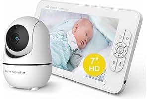 Matosio Baby Monitor Video, Babyphone Camera, Gran Pantalla LCD HD de 7”, PTZ Baby Camera, Visión Nocturna, Función VOX, Batería Recargable 4000mAh, Sensor de Temperatura, Canciones de Cuna