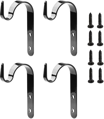 Dogmoon Wrought Iron Wall Hooks, 4Pcs Hanging Basket Brackets For Planter, Lantern, Bird Feeders, Coat, Wind Chimes (Black