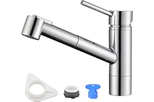 DAYONE Pull Out Kitchen Sink Mixer Taps, Modern Bar Sink Tap, 120° Swivel Kitchen Sink Tap with 2 Functions Sprayer, Single Level Zinc Alloy Kitchen Faucet with UK Standard Fittings, Polished Chrome