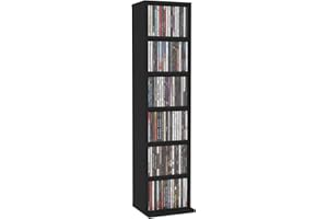 Homgoday Armoire à CD avec 6 Compartiments, Bois D'ingénierie Tour CD, Meuble de Rangement DVD, ÉTagère CD et DVD pour Salon, Chambre, Bureau