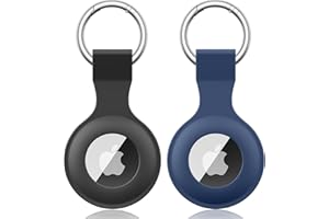 2 Pezzi Meliya AirTag Portachiavi per Apple Airtag, Silicone Custodia per Airtag Apple con Portachiavi, Cover Protettiva per AirTag per Zaini e Animali Domestici (Nero+Blu navy)