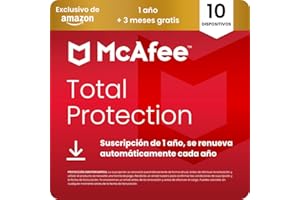 McAfee Total Protection para 10 Dispositivos 2026, 15 meses, Exclusivos de Amazon | Antivirus, VPN, software de seguridad | Suscripción con renovación automática | Descargar