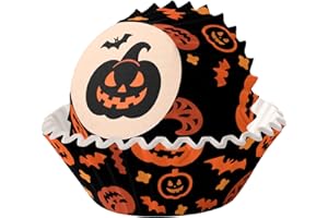 MOMAHUA 100 Pièces Caissettes à Cupcakes Halloween,Moules à Muffins Papier,Décorations Noir Citrouille pour Fête, Fournitures Anniversaire Thème Trick or Treat