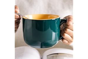 Arawat Taza Grande 600ml Taza de Té Taza Grande de Cerámica Capuchino Taza Grande Jumbo Tazón de Sopa con Asa Taza de Café Tazón Grande de Cereales con Cuchara Taza de Café Taza de Cereales