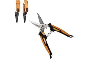 CEERAYZ 7" Cisaille Multi Usage, Ciseaux industriels robustes, Cisaille de jardin pour projets DIY, bureau, lignes de production et jardinage, avec étui protecteur et support magnétique (Noir Orange)