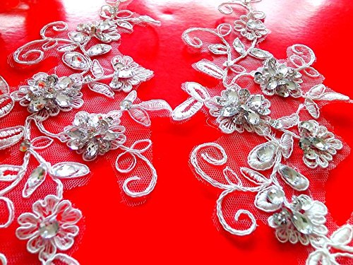 Hand Made Kristall Pailletten Patches 26 * 11 cm Sew auf Strass, ivory Lace Aufnäher für Kleid DIY Zubehör - 2