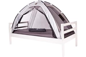 DERYAN Łóżko - 200 x 90 cm - srebrna - < 1 mm moskitiera - Chroni śpiące dziecko przed komarami i owadami - w zestawie torba do noszenia