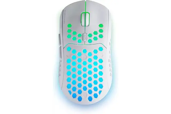 Mars Gaming MMW3, Ratón Gaming Inalámbrico Ultraligero Hive, RGB Flow, Sensor 3200 dpi, Switches Mecánicos HUANO, Batería Recargable, 2.4G USB, Blanco