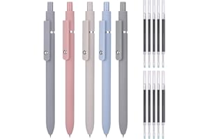 JIANTA 5 Stück Gelstifte, 0.5mm Einziehbare Gel Tintenstifte, Aesthetic Kugelschreiber mit 10 Zusätzlichen, Schnell Trocknende Tinte Roller Kugelschreiber, Premium Gelstifte für Schule Büro Zuhause(A)