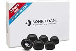 SONICFOAM (SFAir-1-2 Pro Small/Medium/Large Black) Memory Foam Earbud Tips - Compatible with AirPods Pro 1st & 2nd Gen - (6 Pack / 3 Pairs)