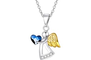 AOBOCO Naszyjnik ze srebra wysokiej próby, anioł stróż, urodziny, chrzest, komunia, biżuteria, prezenty dla dziewczynki, córki, Kryształ, Kryształ