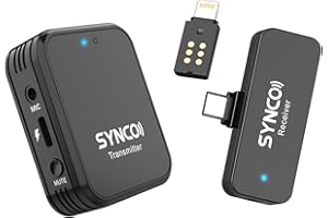 SYNCO Microphone sans fil pour smartphone G1TL - 9 effets sonores créatifs - 2,4 GHz - Certifié MFi - Transmission audio 150 m - Microphone sans fil - Lightning USB-C - Pour téléphone portable