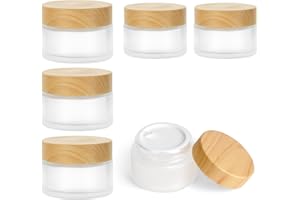 HOTUT Glas Leerdose, 6 Stück Cremedosen zum Befüllen 20ml/30ml, salbentiegel mit Holzmaserung Deckel und Liner, Cremetiegel Reise Behälter für Kosmetik, Lotion, Cremes