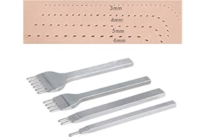 SENRISE Leather Craft Tools 4PCS 1/2/4/6 Prong Leather Hole Punches Tool DIY Stitching Leather Craft Tools Kit Diamond Lacing Stitching Chisel Set (6mm)