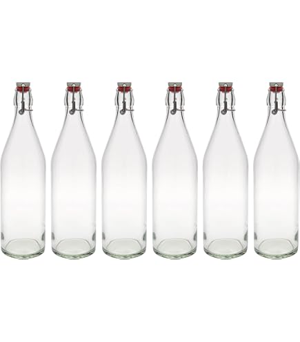 casavetro 6 Bügelflaschen 1l Bügelflasche 1000ml Glasflasche 1 Liter mit Bügelverschluss 1000 ml Leere Glasflaschen zum Befüllen Einmachflaschen Weinflasche Schnapsflasche Öl Essig Küche, Haushalt & Wohnen