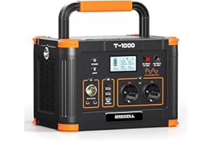 GRECELL Powerstation 1000W 999Wh Solargenerator,10-Anschlüsse Mobile Stromerzeuger Draußen,2 AC-Anschlüsse,60W USB-C PD Port,LED Licht Camping,Stromversorgung mehrerer Geräte,T-1000,Schwarz,orange